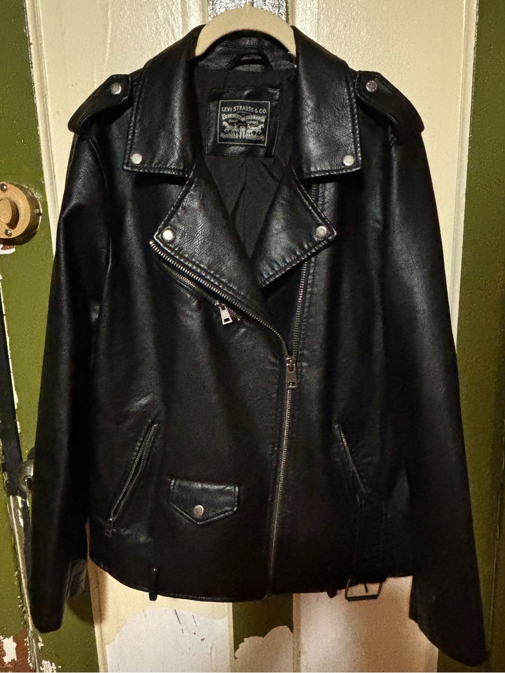 Levi's Women's Oversized Faux Leather Belted Motorcycle Jacket size L